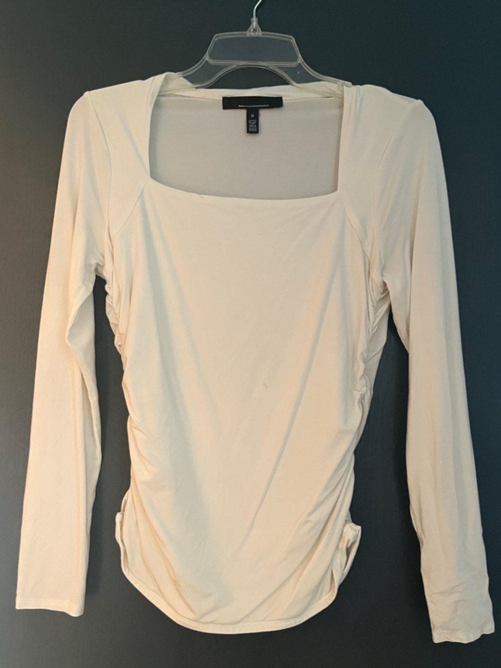 White House Black Market White Long Sleeve Square Neck Ruched Sides